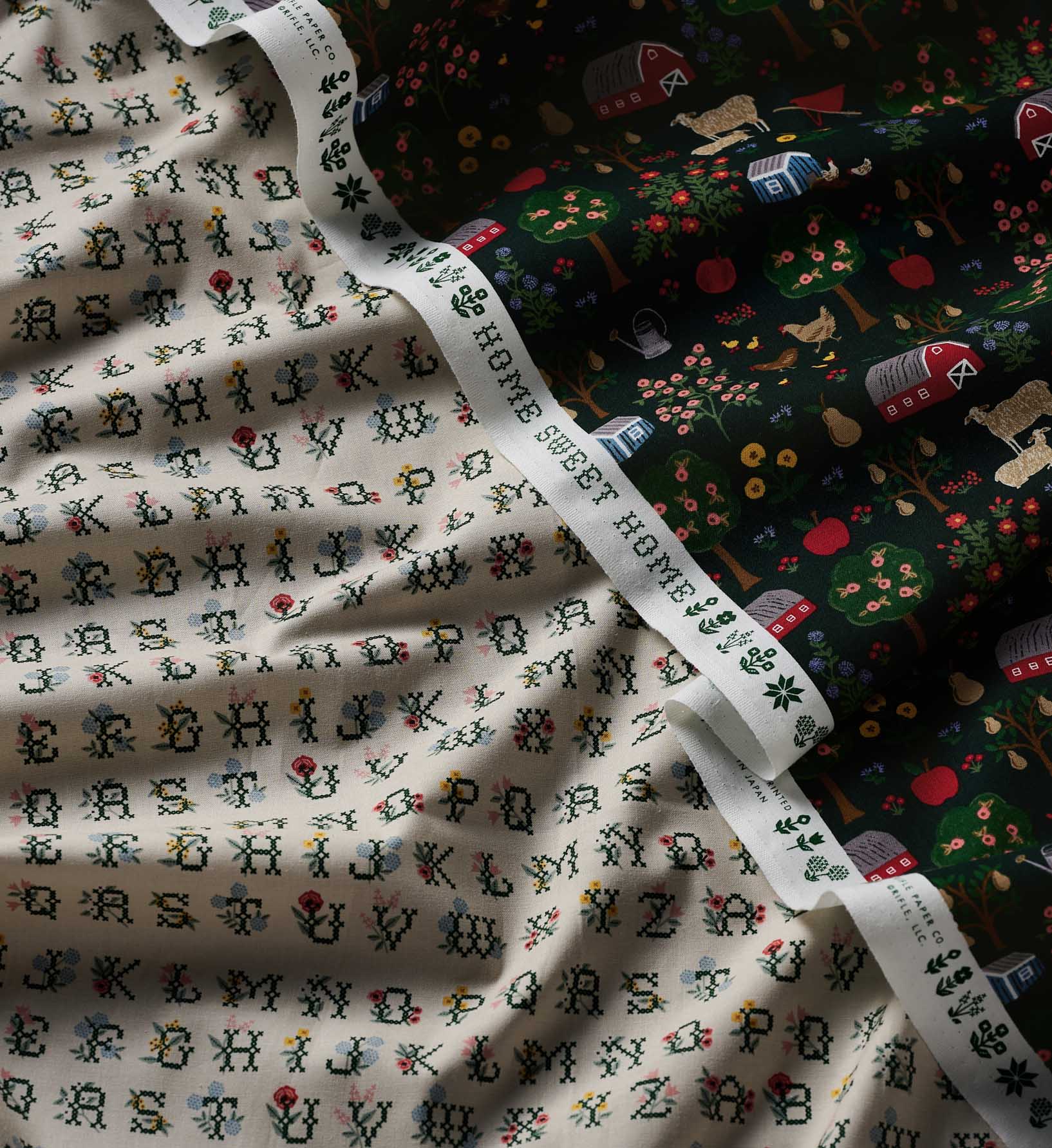Cross Stitch Letters Cotton Fabric - Linen